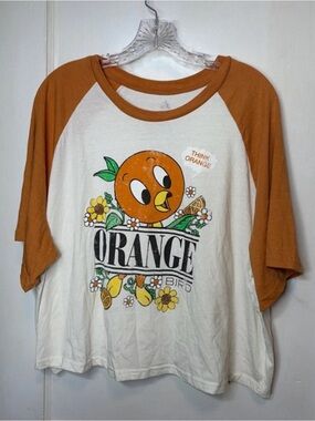 Disney Orange Bird White Tee size 1X with Raglan Sleeves and Logo Print